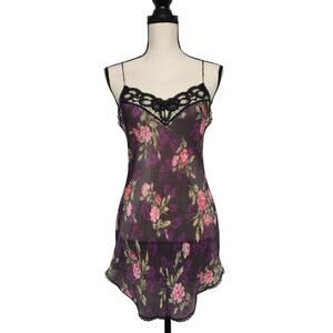 Deena women's vintage floral lace spaghetti strap slip dress 90's Y2K romantic